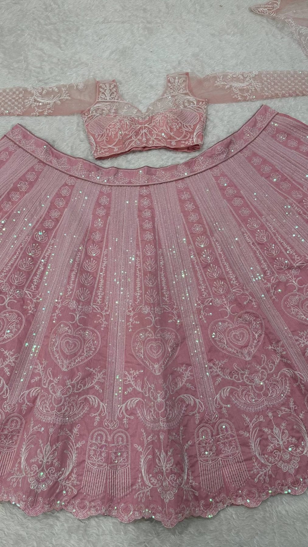 Pink Lehenga Set with Rainbow Sequins for Festive Wear front view