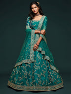 Teal Green Art Silk Lehenga Choli Set with Heavy Zari and Sequins Work for women | Snyvia