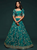 Blue Art Silk Lehenga Choli Set with Heavy Zari and Sequins Work embroidery close-up