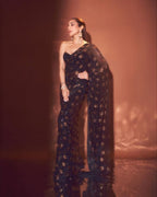 Black Georgette Saree - side drape view
