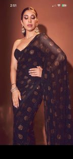 Black Georgette Saree - blouse and border close-up
