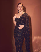 Black Georgette Saree - fabric texture close-up