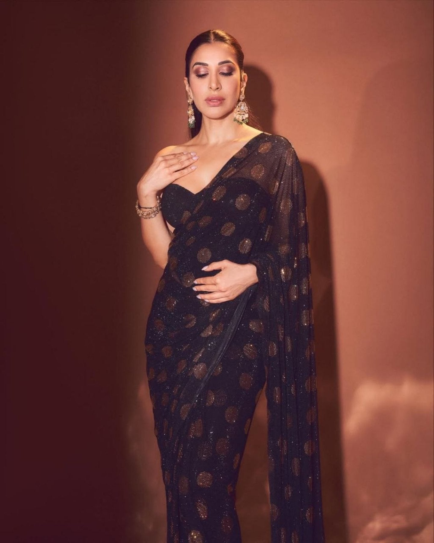 Black Georgette Saree - fabric texture close-up