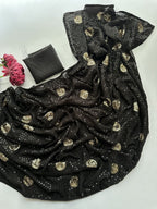 Black Georgette Saree - Embroidery embroidery work detail