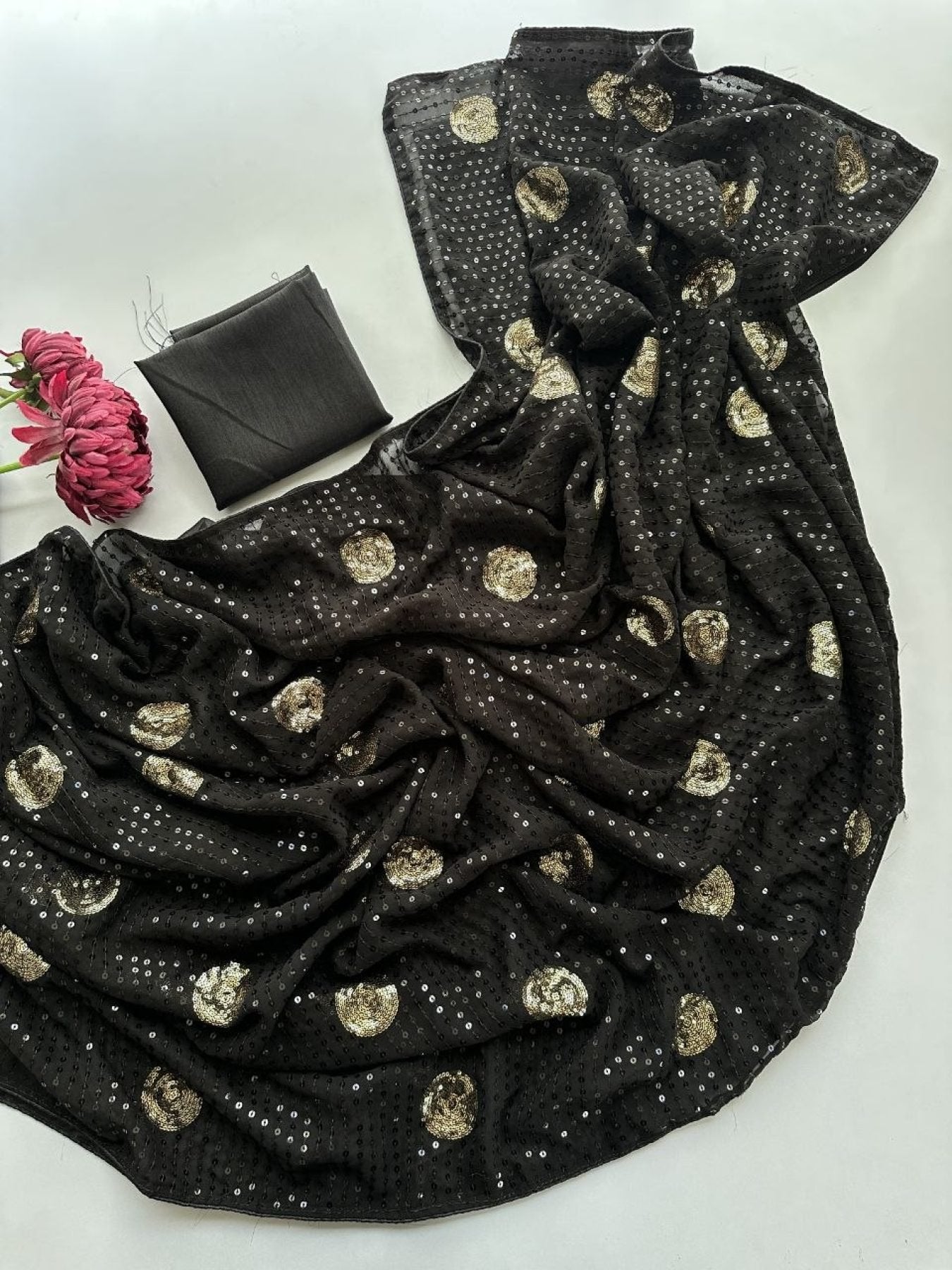 Black Georgette Saree - Embroidery embroidery work detail