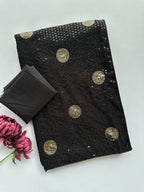 Black Georgette Saree - Embroidery pallu design detail