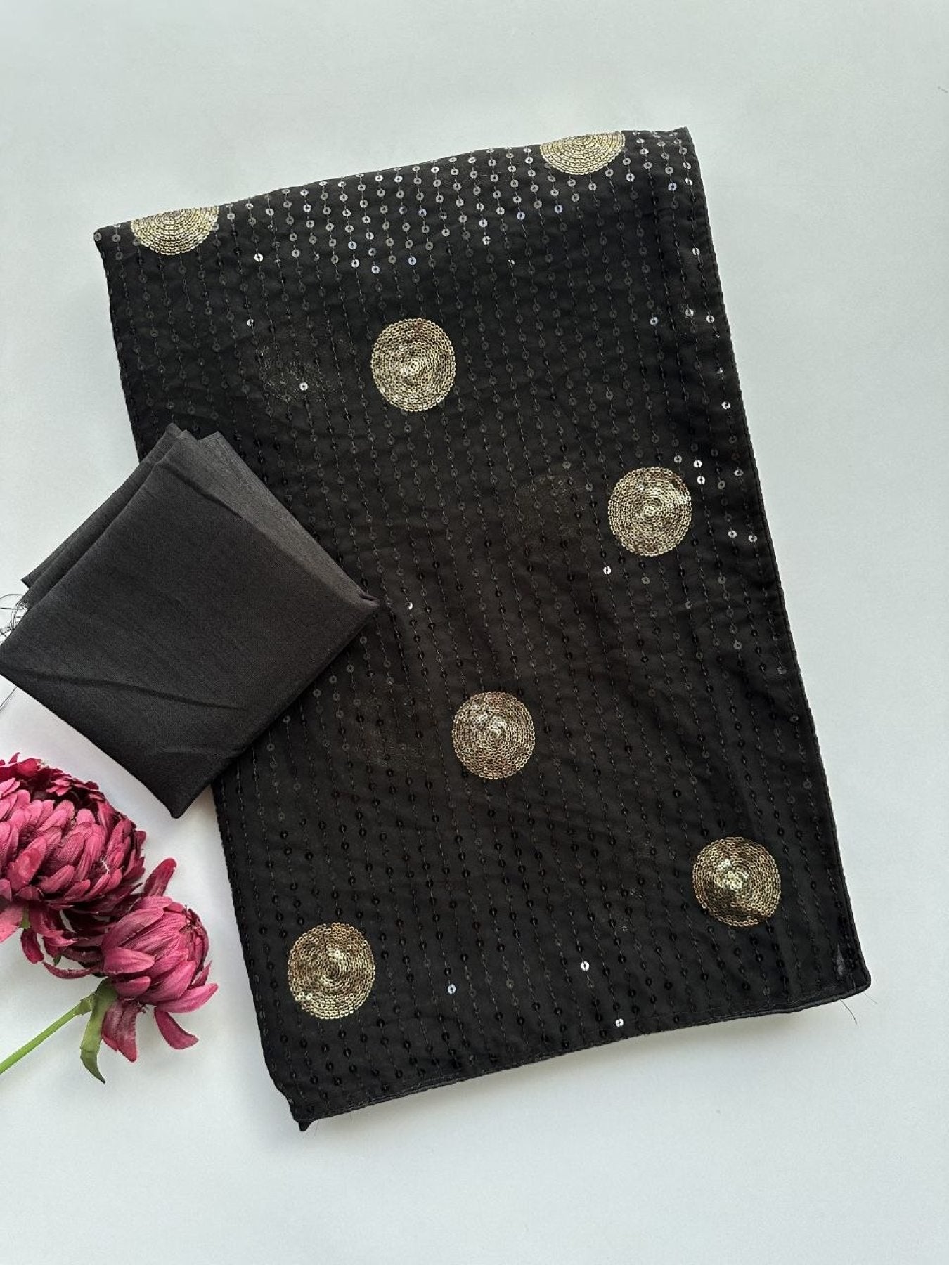 Black Georgette Saree - Embroidery pallu design detail