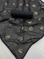 Black Georgette Saree - Embroidery back view
