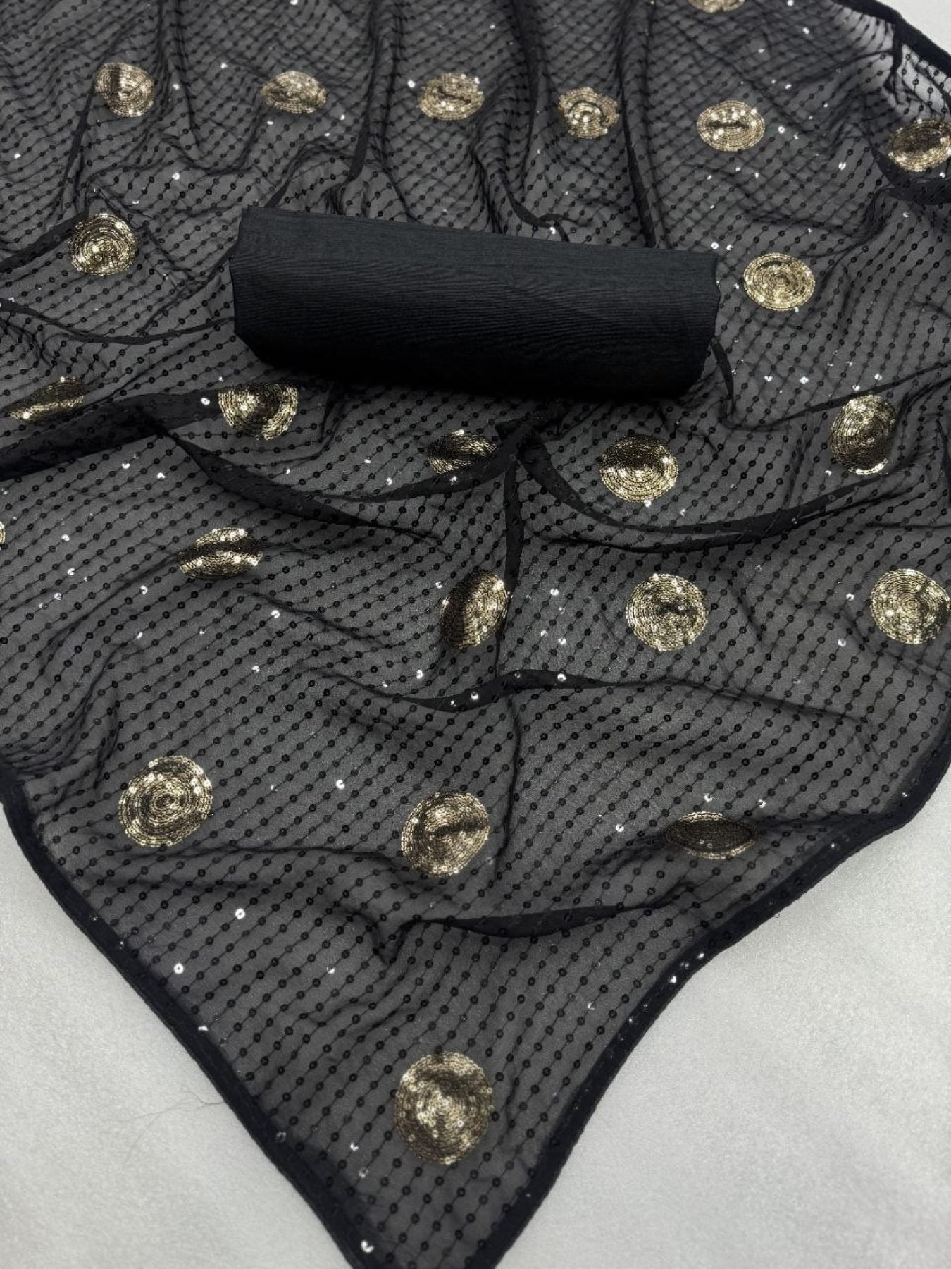 Black Georgette Saree - Embroidery back view