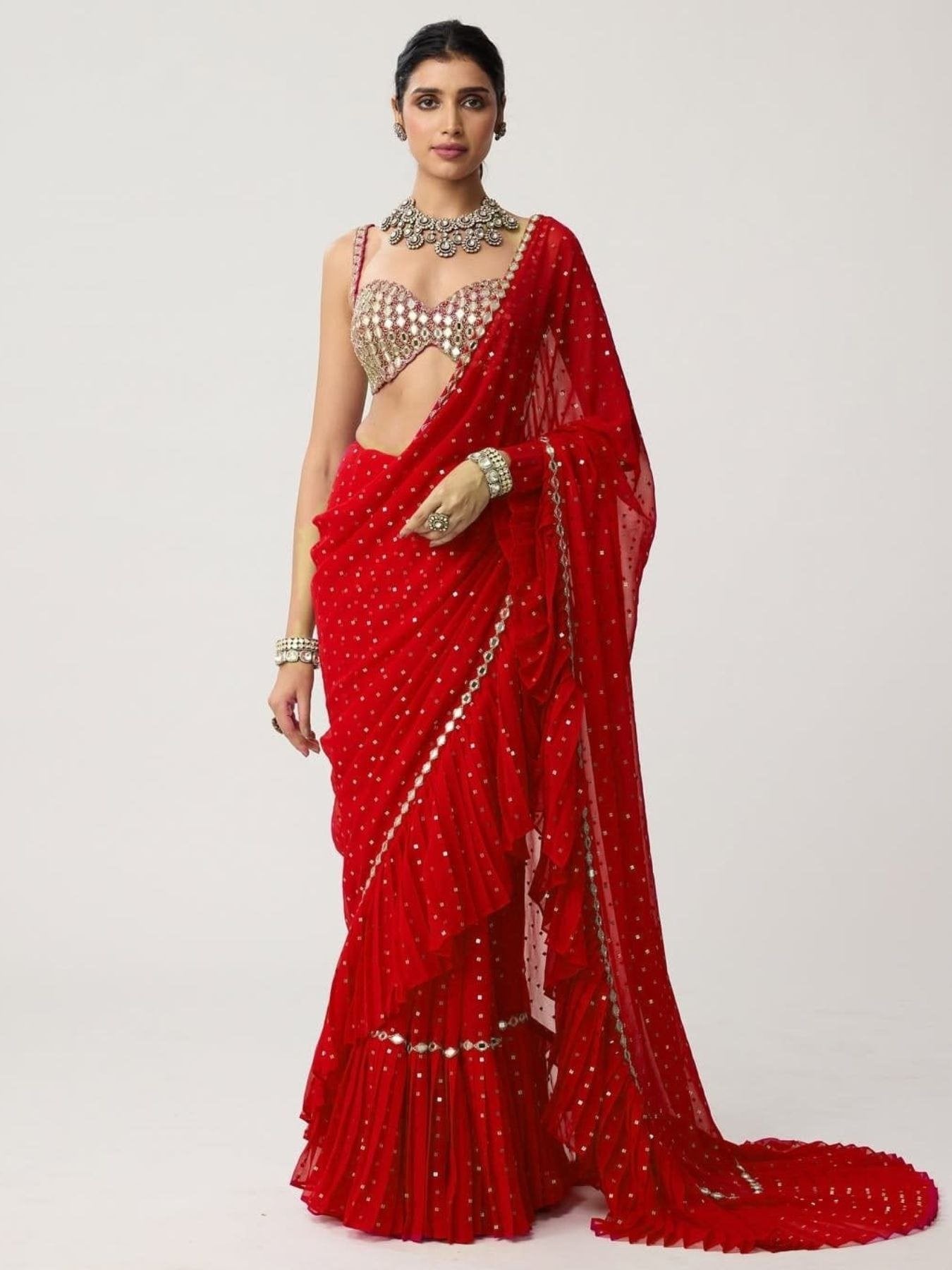Red Saree for women - full front view | Snyvia