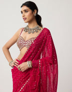 Red Saree - drape and pallu detail