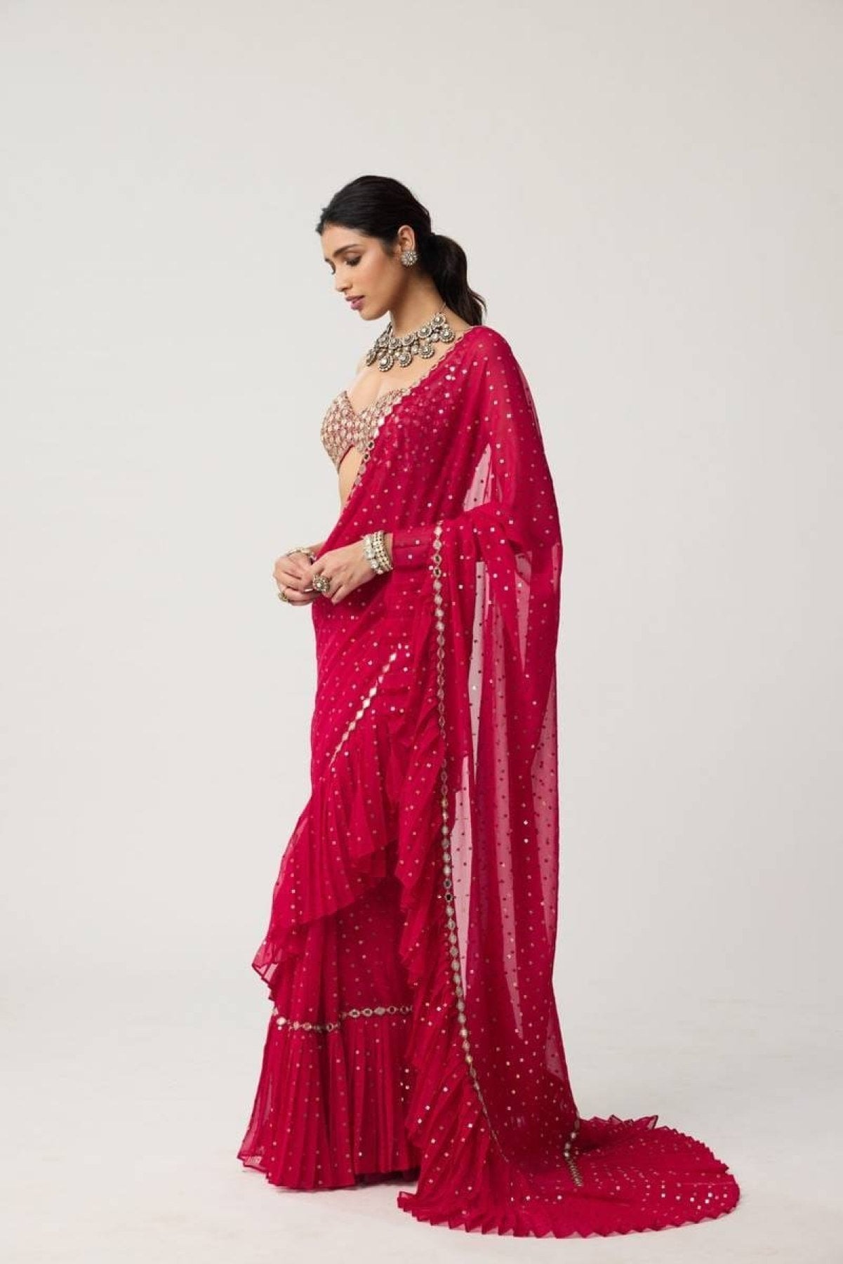 Red Saree - side drape view