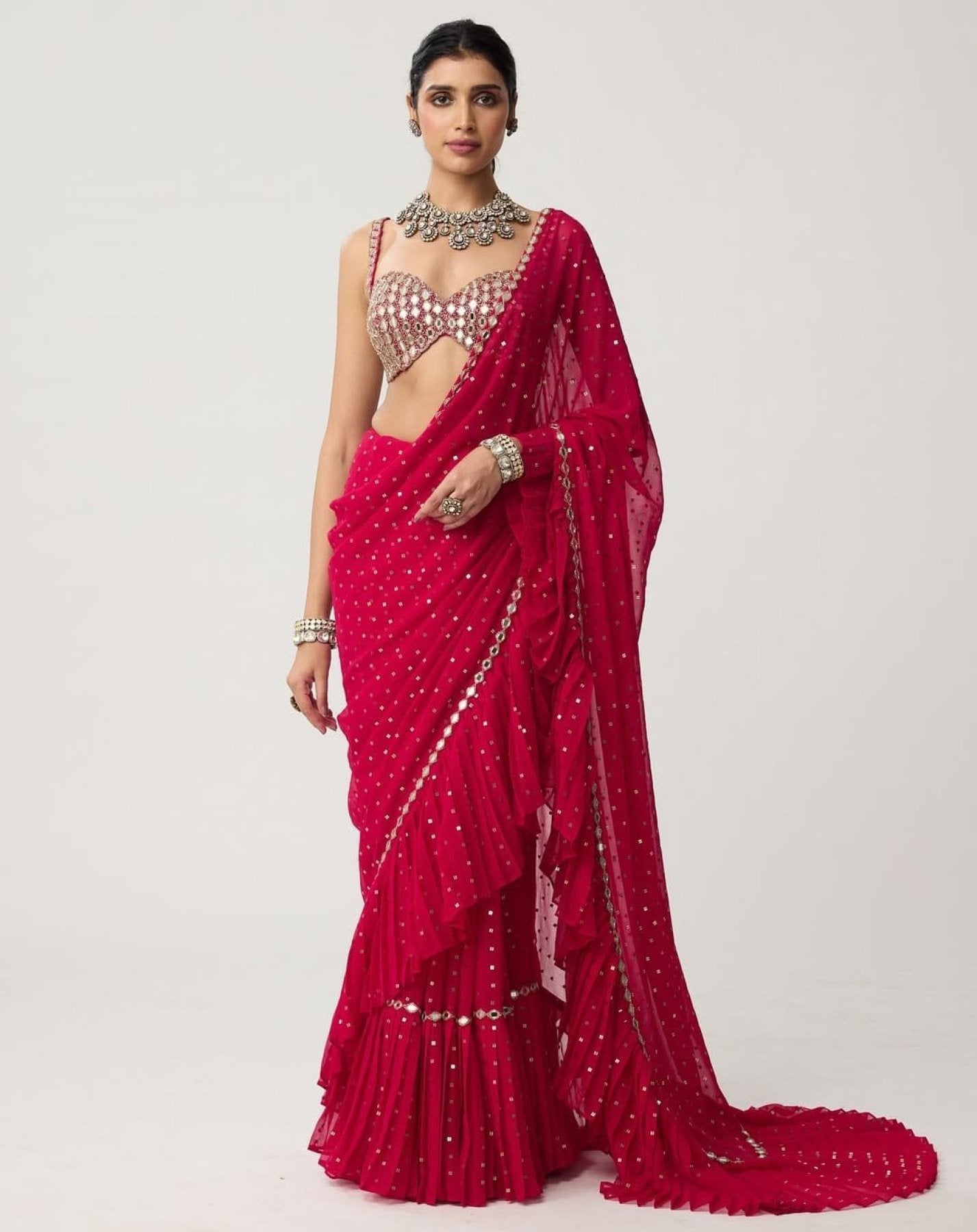 Red Saree - blouse and border close-up