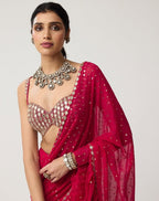 Red Saree - fabric texture close-up