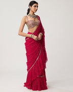 Red Saree - Sequins embroidery work detail