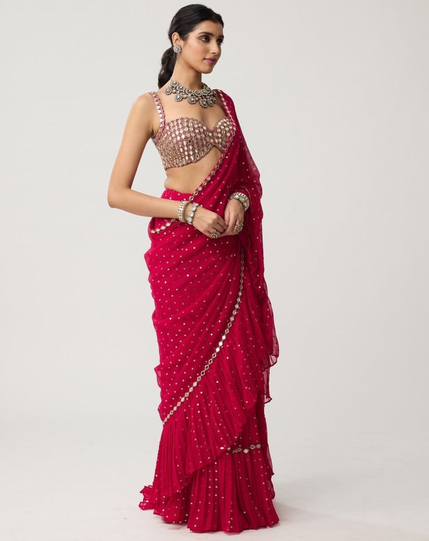 Red Saree - Sequins embroidery work detail