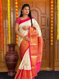 White Banarasi Saree for women - full front view | Snyvia