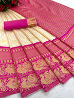 White Banarasi Saree - side drape view