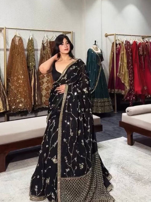 Breathtaking Faux Georgette Lehenga Saree Set with Heavy Sequins Embroidery for women | Snyvia