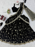 Black Breathtaking Faux Georgette Lehenga Saree Set with Heavy Sequins Embroidery back view