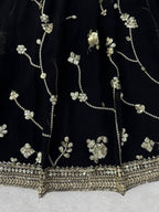 Black Breathtaking Faux Georgette Lehenga Saree Set with Heavy Sequins Embroidery styling view