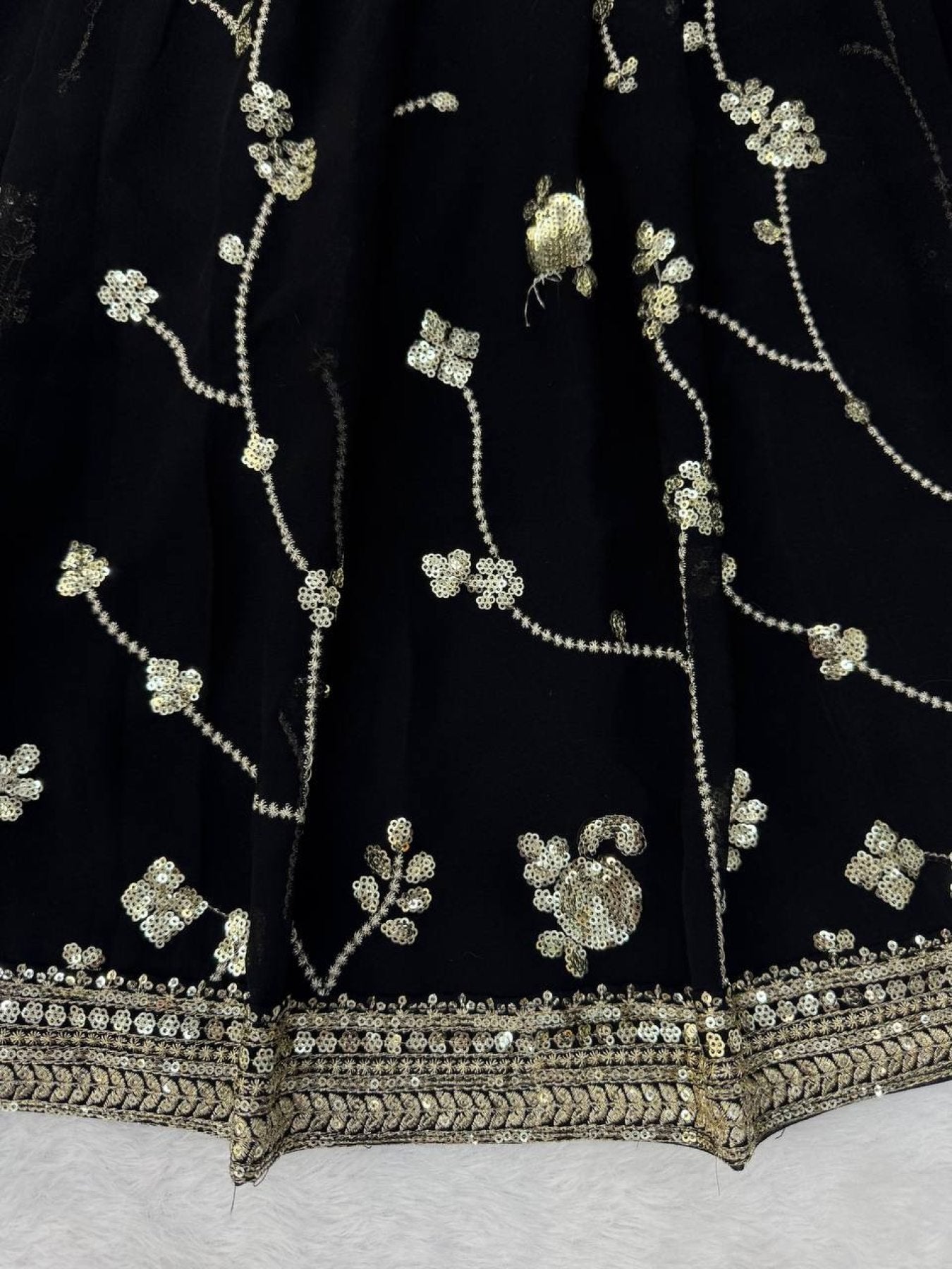 Black Breathtaking Faux Georgette Lehenga Saree Set with Heavy Sequins Embroidery styling view