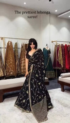 Black Breathtaking Faux Georgette Lehenga Saree Set with Heavy Sequins Embroidery blouse and dupatta detail