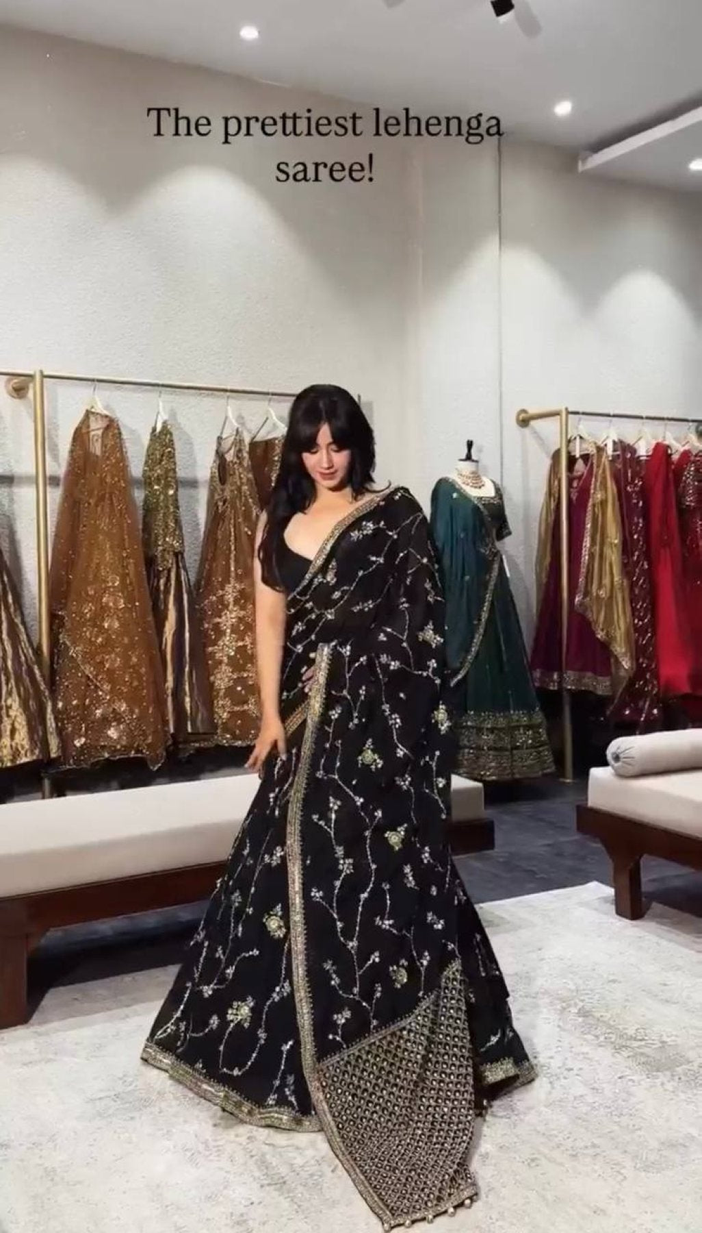 Black Breathtaking Faux Georgette Lehenga Saree Set with Heavy Sequins Embroidery blouse and dupatta detail