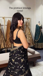 Black Breathtaking Faux Georgette Lehenga Saree Set with Heavy Sequins Embroidery detailed view