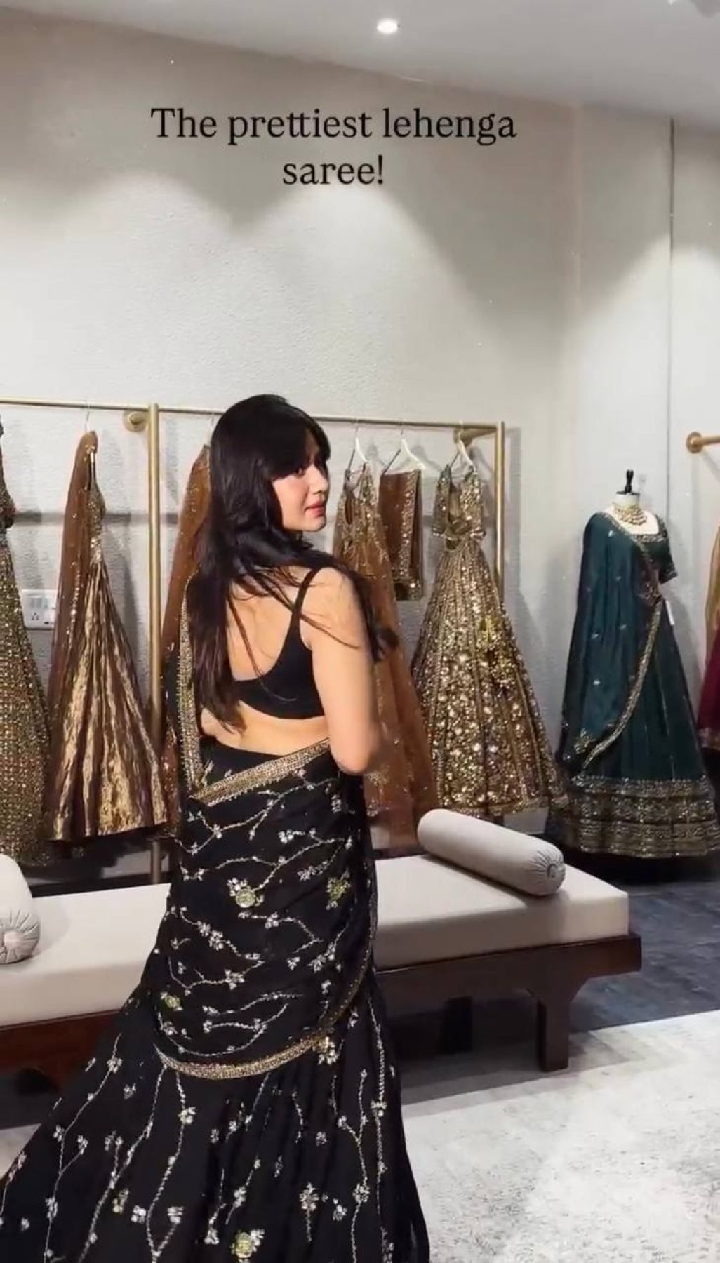 Black Breathtaking Faux Georgette Lehenga Saree Set with Heavy Sequins Embroidery fabric texture detail