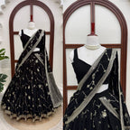 Black Breathtaking Faux Georgette Lehenga Saree Set with Heavy Sequins Embroidery back view