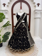 Black Breathtaking Faux Georgette Lehenga Saree Set with Heavy Sequins Embroidery styling view
