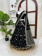 Black Breathtaking Faux Georgette Lehenga Saree Set with Heavy Sequins Embroidery colour variant view