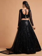 Black Breathtaking Soft Net Lehenga with Thread Sequins Embroidery Work fabric texture detail