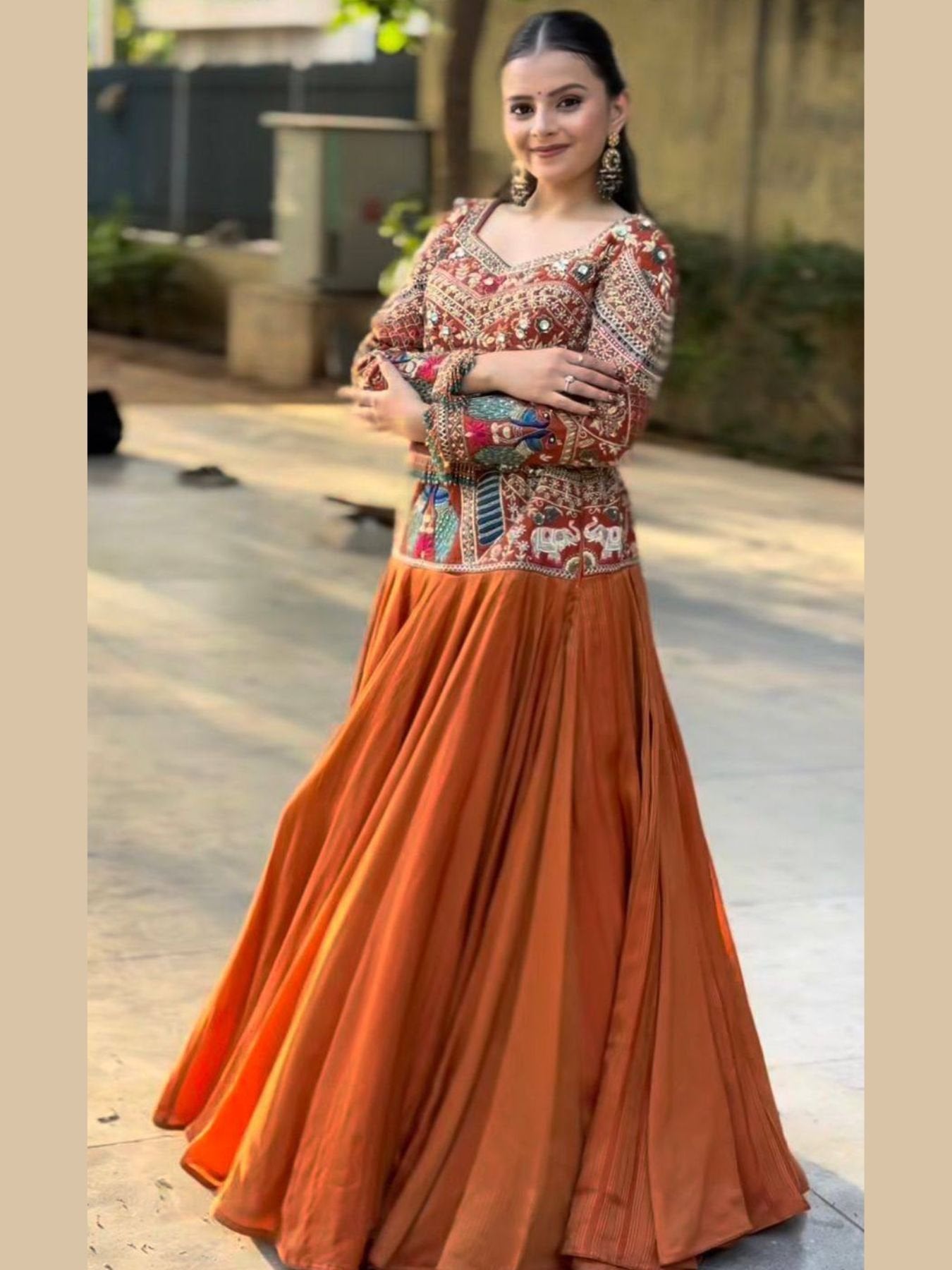 Orange Bridal Chinon Silk Lehenga Choli with Embroidery Sequence Work for Weddings for women | Snyvia