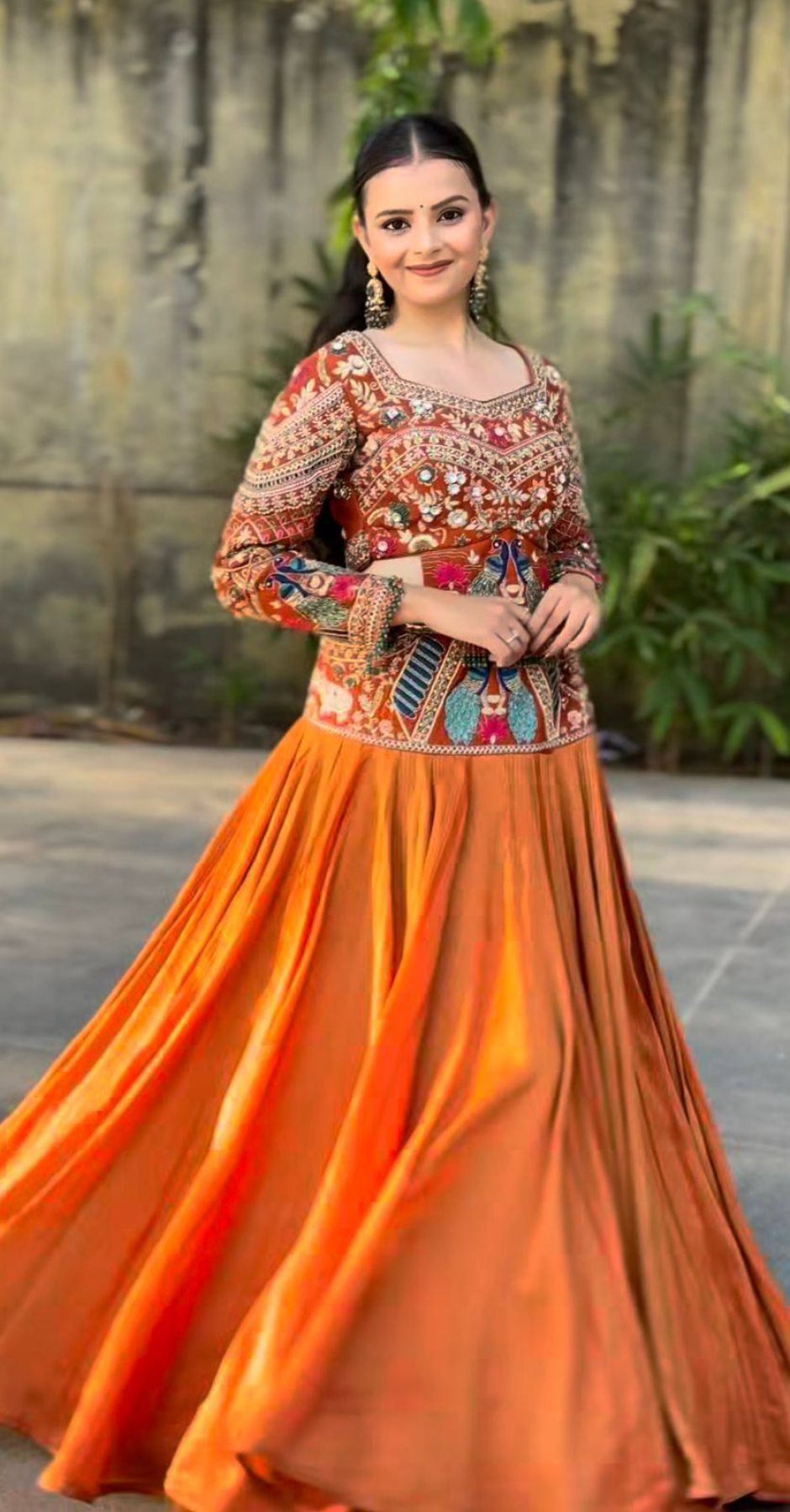 Mustard Yellow Bridal Chinon Silk Lehenga Choli with Embroidery Sequence Work for Weddings full drape view