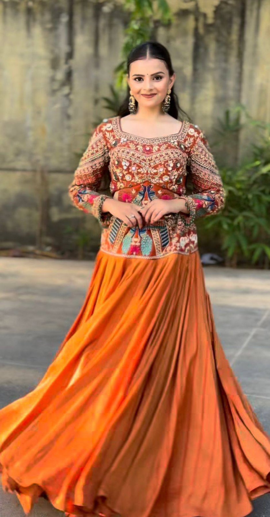 Bridal Chinon Silk Lehenga Choli with Embroidery Sequence Work for Weddings detailed view