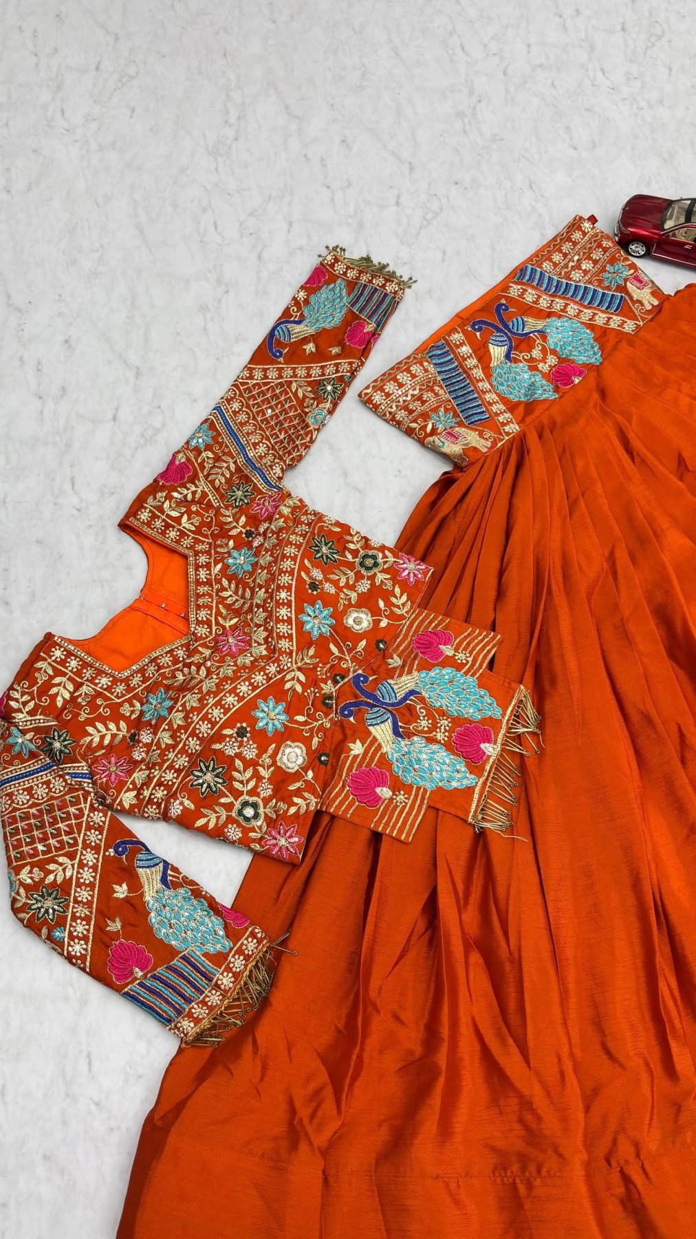 Bridal Chinon Silk Lehenga Choli with Embroidery Sequence Work for Weddings back view