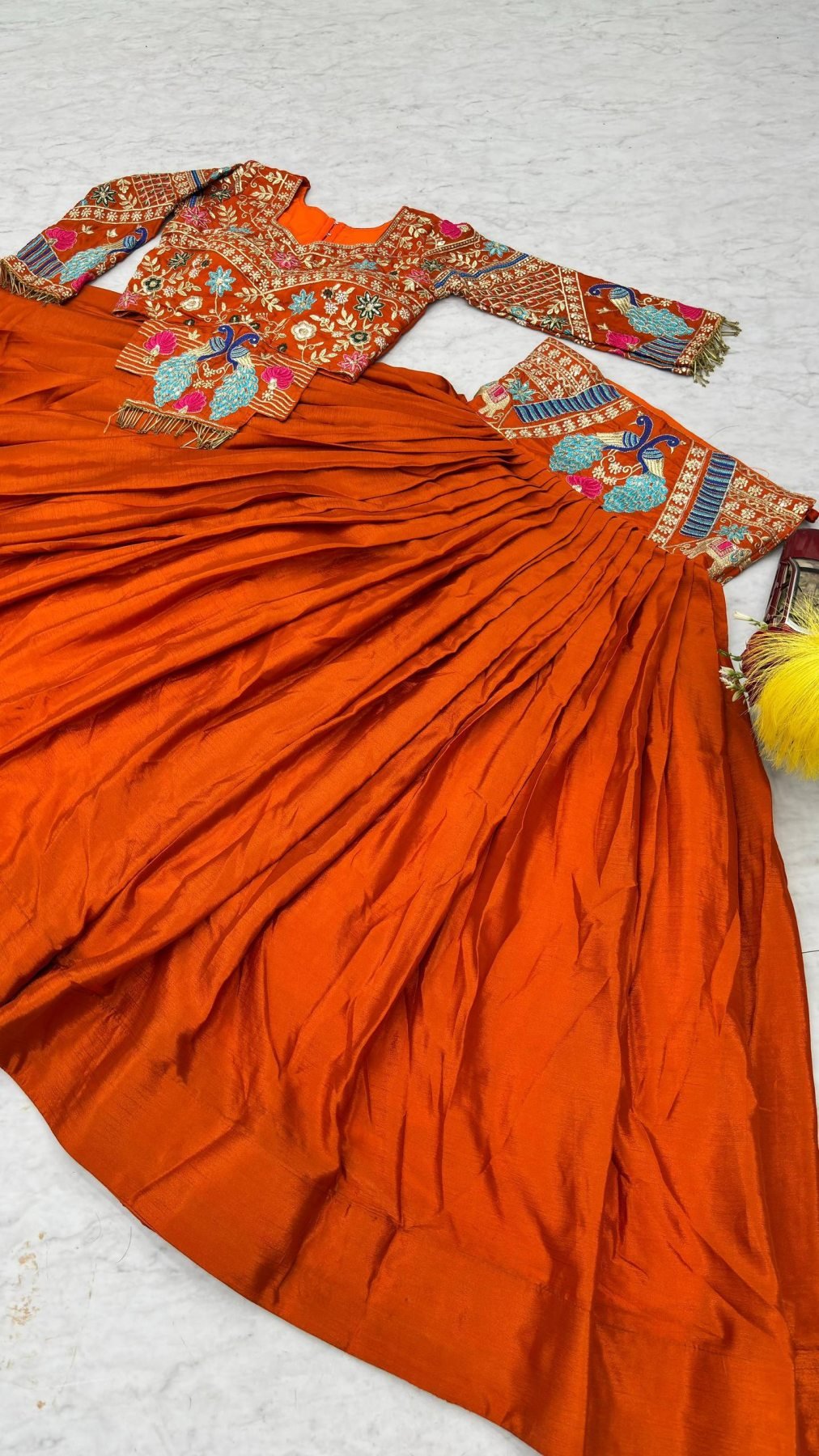 Bridal Chinon Silk Lehenga Choli with Embroidery Sequence Work for Weddings styling view