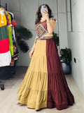 Brown Rayon Cotton Navratri Lehenga with Traditional Mirror Work for women | Snyvia
