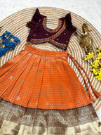Orange Brown South Indian Pattu Pavadai Lehenga Choli for Weddings and Festivals colour variant view