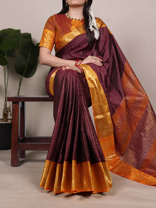 Mustard Cotton Saree for women - full front view | Snyvia