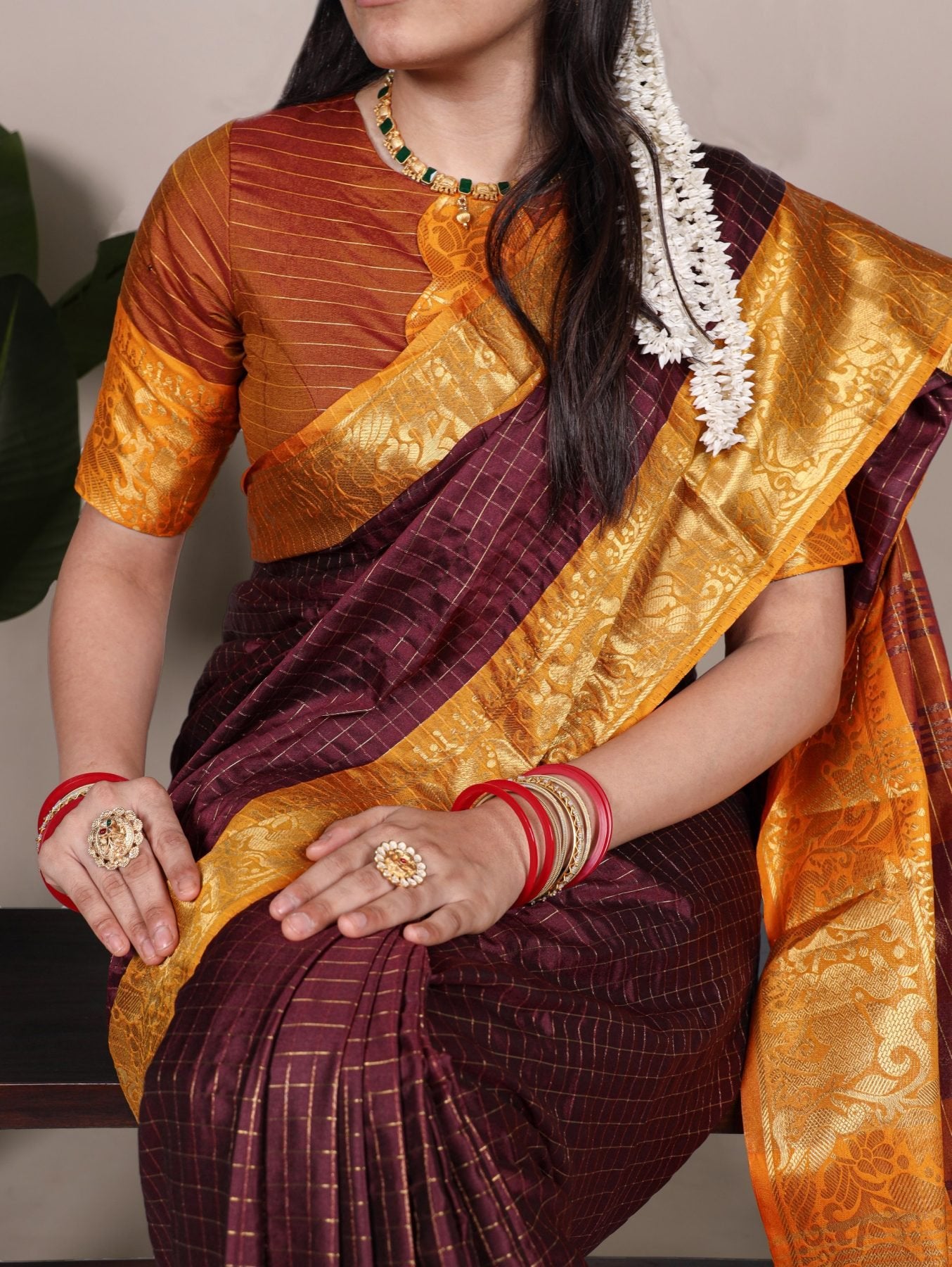Mustard Cotton Saree - drape and pallu detail