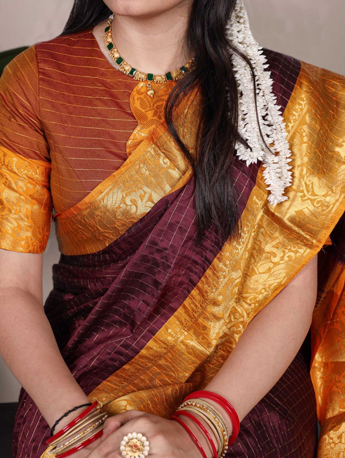 Mustard Cotton Saree - side drape view