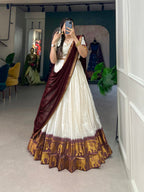 Poly Cotton Lehenga Choli with Traditional Zari Weaving for Festive Wear blouse and dupatta detail
