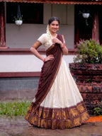 Poly Cotton Lehenga Choli with Traditional Zari Weaving for Festive Wear fabric texture detail