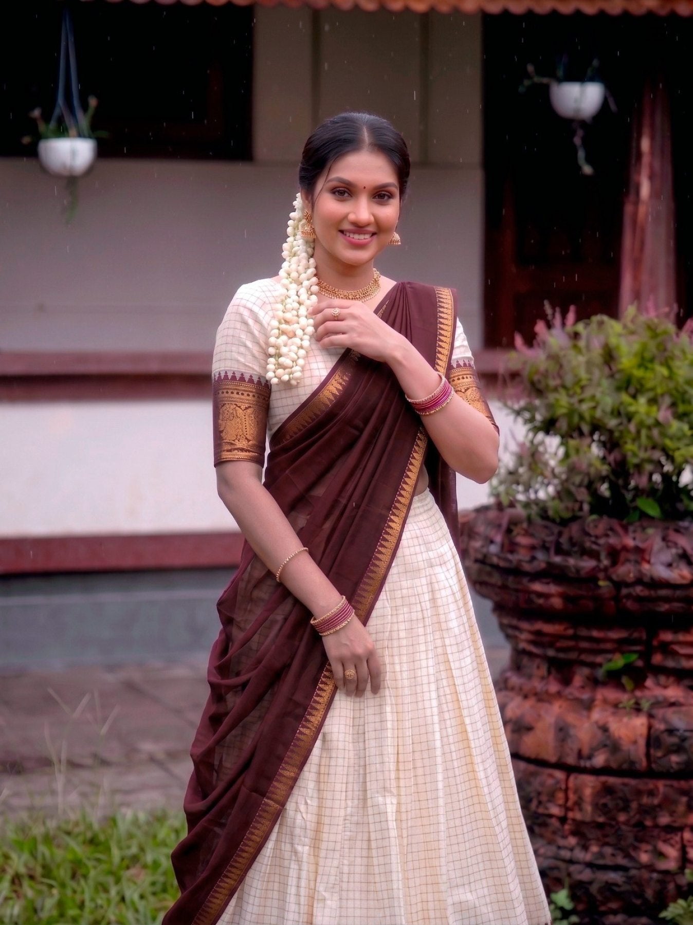 Poly Cotton Lehenga Choli with Traditional Zari Weaving for Festive Wear styling view