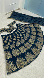 Calzora Polo Silk Lehenga with Zari Work and Tabby Dupatta for Grand Celebr blouse and dupatta detail
