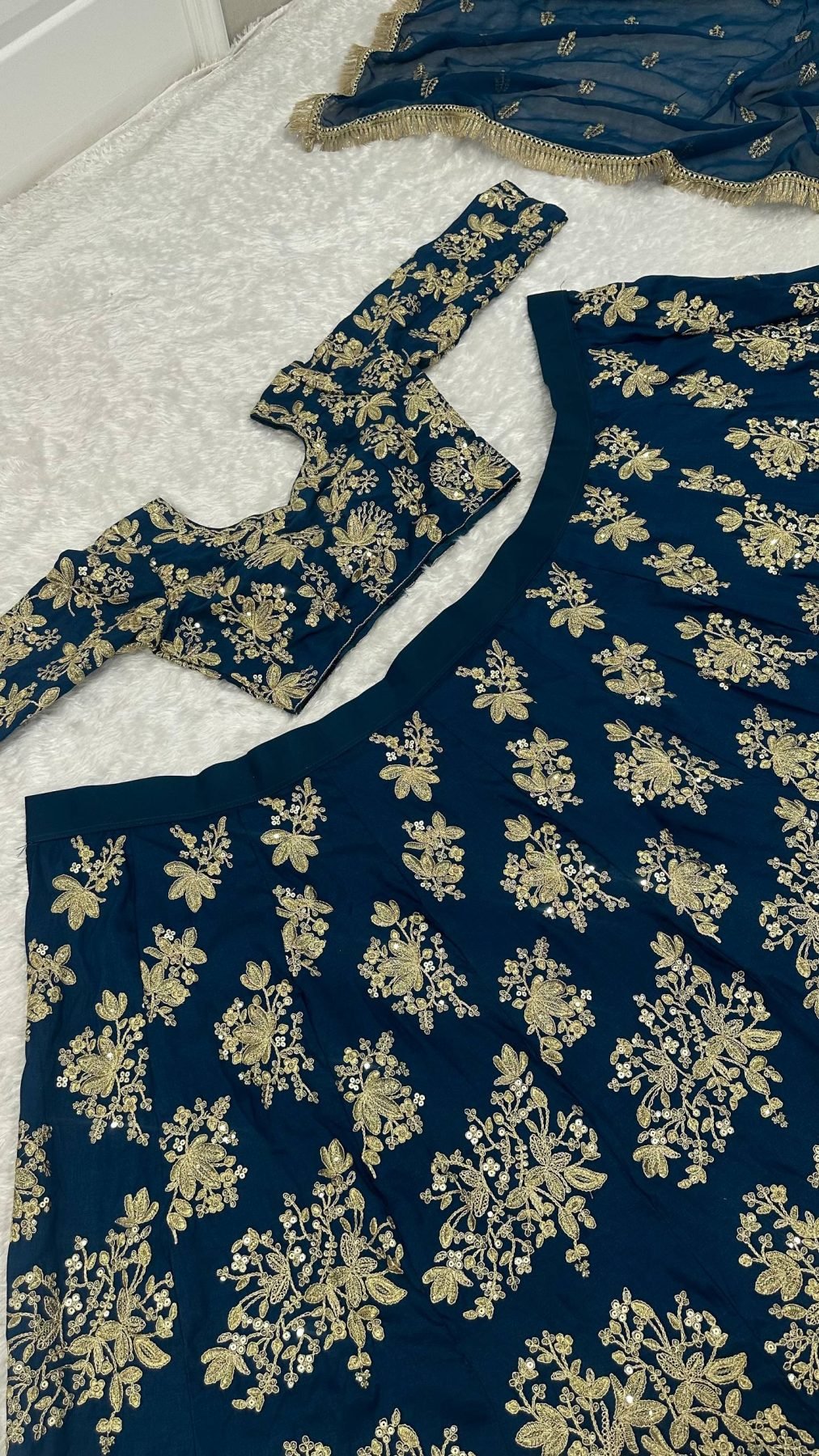 Calzora Polo Silk Lehenga with Zari Work and Tabby Dupatta for Grand Celebr styling view