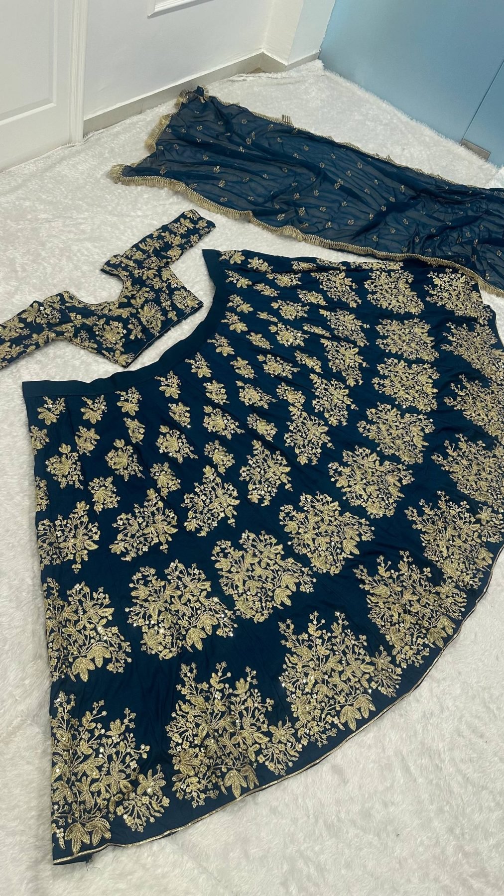 Calzora Polo Silk Lehenga with Zari Work and Tabby Dupatta for Grand Celebr front view